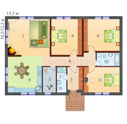 Планировка одноэтажного каркасного дома Бунгало L