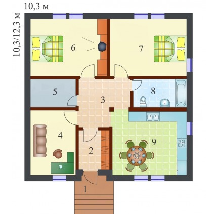 Планировка одноэтажного каркасного дома Бунгало S