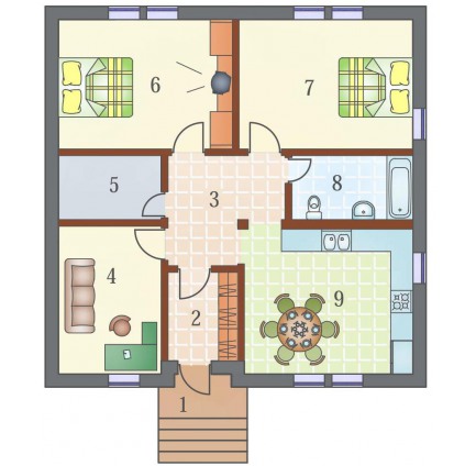 Планировка одноэтажного каркасного дома Бунгало S