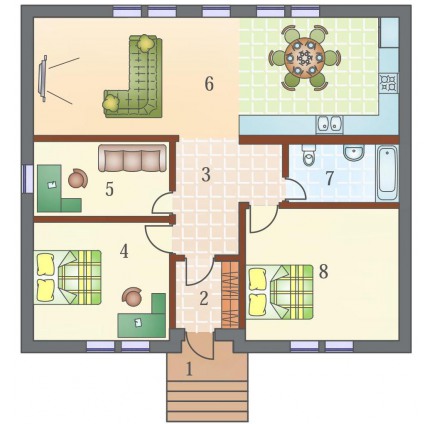 Планировка одноэтажного каркасного дома Бунгало S+