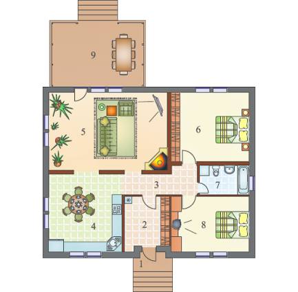 Планировка одноэтажного каркасного дома Бунгало M