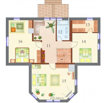 Планировка двухэтажного каркасного дома Усадьба XL
