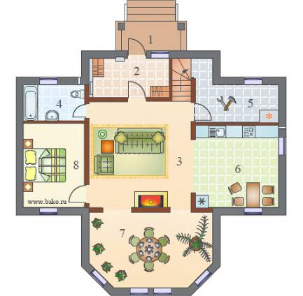 Планировка двухэтажного каркасного дома Усадьба XL