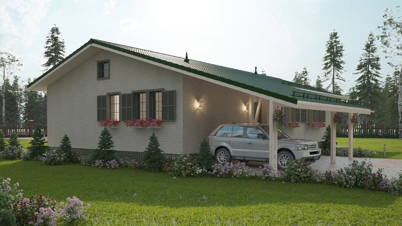 Проект одноэтажного каркасного дома Бунгало XL+ с террасой под ключ от компании БАКО