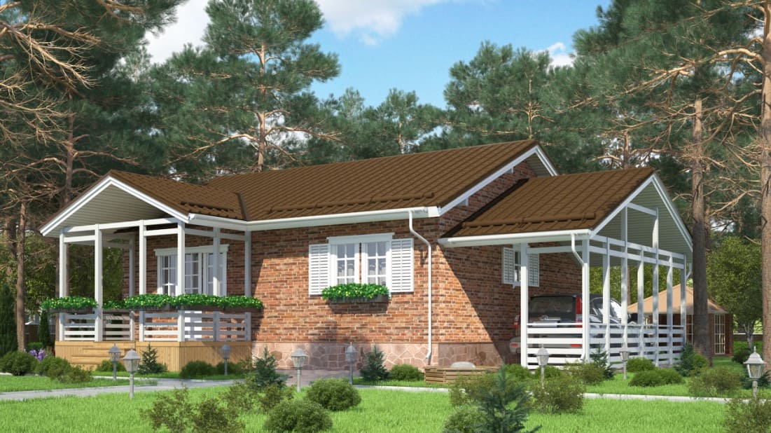 Проект одноэтажного каркасного дома Бунгало M под ключ от компании БАКО